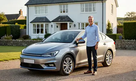 Customer with their delivered car in Torquay, Devon, United Kingdom