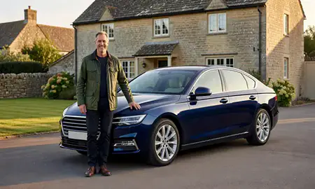 Customer with their delivered car in Dorset, United Kingdom