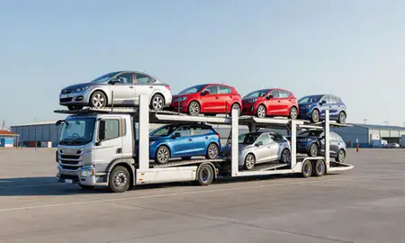 Car transporter loaded with vehicles in Dorset, United Kingdom