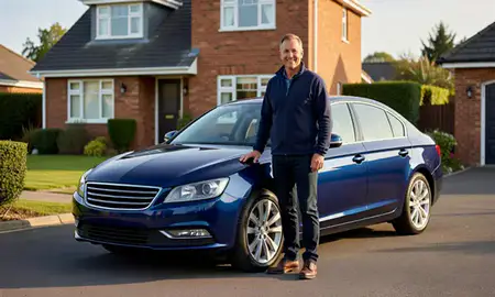 Customer with their delivered car in Christchurch, Dorset, United Kingdom