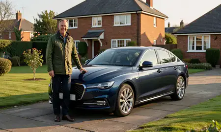 Customer with their delivered car in Poole, Dorset, United Kingdom