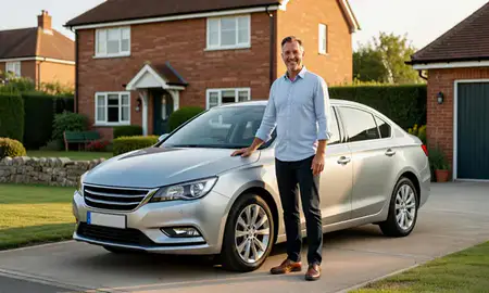 Customer with their delivered car in Weymouth, Dorset, United Kingdom