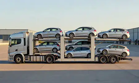 Car transporter parked in an industrial area of Dundee, United Kingdom