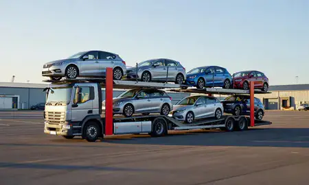 Car transporter loaded with vehicles in Dundee, United Kingdom