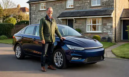Customer with their delivered car in Dyfed, United Kingdom