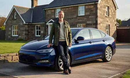 Customer with their delivered car in East Ayrshire, United Kingdom