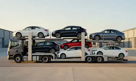 Car transporter parked in an industrial area of East Ayrshire, United Kingdom