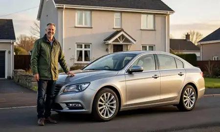 Customer with their delivered car in Kilmarnock, East Ayrshire, United Kingdom