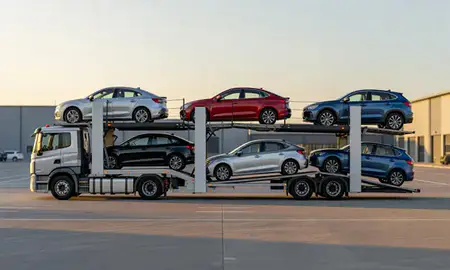 Car transporter parked in an industrial area of East Riding of Yorkshire, United Kingdom