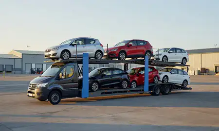 Car transporter loaded with vehicles in East Riding of Yorkshire, United Kingdom