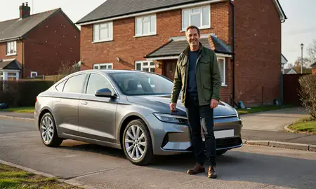 Customer with their delivered car in Kingston upon Hull, East Riding of Yorkshire, United Kingdom