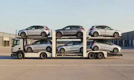 Car transporter parked in an industrial area of Kingston upon Hull, East Riding of Yorkshire, United Kingdom