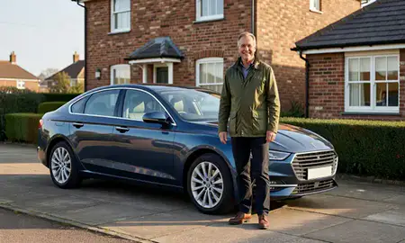 Customer with their delivered car in Bexhill-on-Sea, East Sussex, United Kingdom