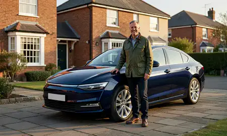 Customer with their delivered car in Brighton, East Sussex, United Kingdom
