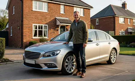 Customer with their delivered car in Eastbourne, East Sussex, United Kingdom