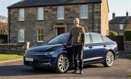 Customer with their delivered car in Edinburgh, United Kingdom