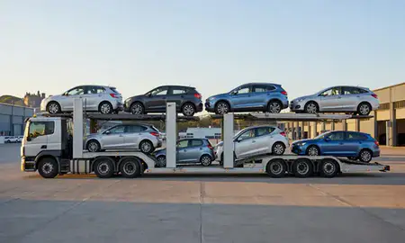 Car transporter parked in an industrial area of Edinburgh, United Kingdom