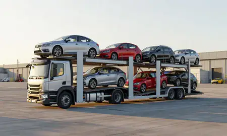 Car transporter loaded with vehicles in Essex, United Kingdom