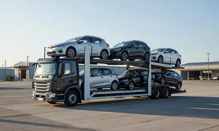 Car transporter loaded with vehicles in Basildon, Essex, United Kingdom