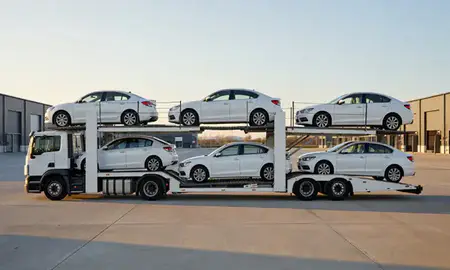 Car transporter parked in an industrial area of Chelmsford, Essex, United Kingdom