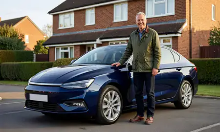 Customer with their delivered car in Grays, Essex, United Kingdom