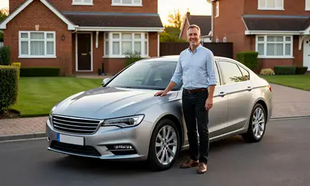 Customer with their delivered car in Harlow, Essex, United Kingdom