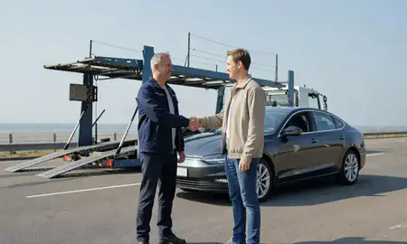 Vehicle owner beside their delivered car in Southend-on-Sea, Essex, United Kingdom