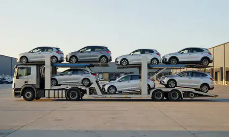 Car transporter parked in an industrial area of Southend-on-Sea, Essex, United Kingdom