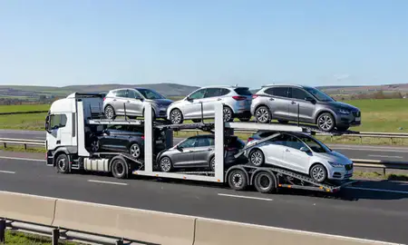 Multi-level car carrier on the motorway to Falkirk, United Kingdom