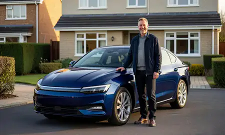 Customer with their delivered car in Falkirk, United Kingdom