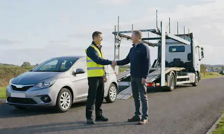 Vehicle owner beside their delivered car in Fife, United Kingdom