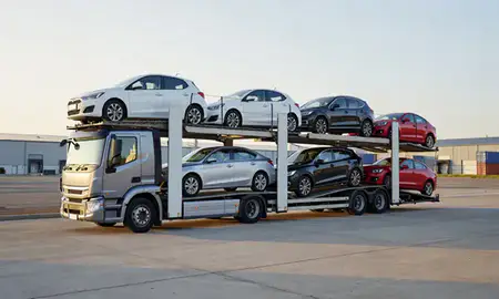 Car transporter loaded with vehicles in Fife, United Kingdom