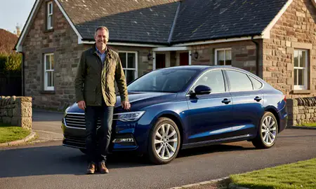 Customer with their delivered car in Dunfermline, Fife, United Kingdom