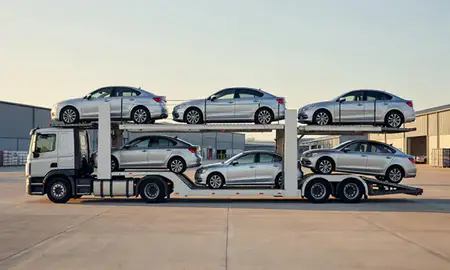 Car transporter parked in an industrial area of Dunfermline, Fife, United Kingdom