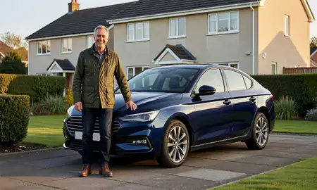Customer with their delivered car in Glenrothes, Fife, United Kingdom
