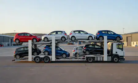 Car transporter parked in an industrial area of Glenrothes, Fife, United Kingdom