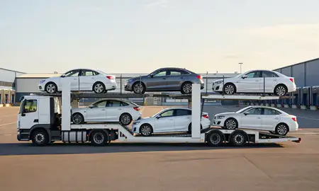 Car transporter parked in an industrial area of Glasgow, United Kingdom