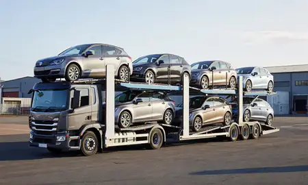 Car transporter loaded with vehicles in Gloucestershire, United Kingdom