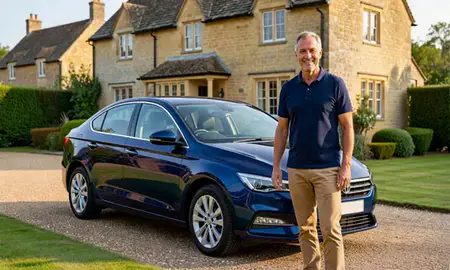 Customer with their delivered car in Cheltenham, Gloucestershire, United Kingdom