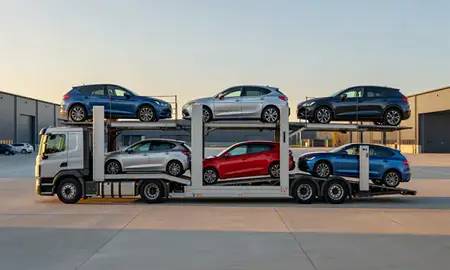 Car transporter parked in an industrial area of Filton, Gloucestershire, United Kingdom