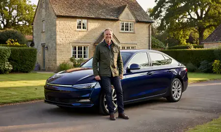Customer with their delivered car in Gloucester, Gloucestershire, United Kingdom