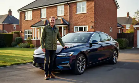 Customer with their delivered car in Altrincham, Greater Manchester, United Kingdom