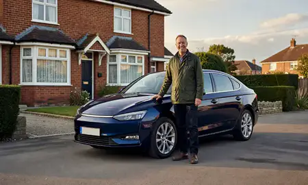 Customer with their delivered car in Atherton, Greater Manchester, United Kingdom