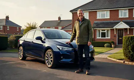 Customer with their delivered car in Bury, Greater Manchester, United Kingdom
