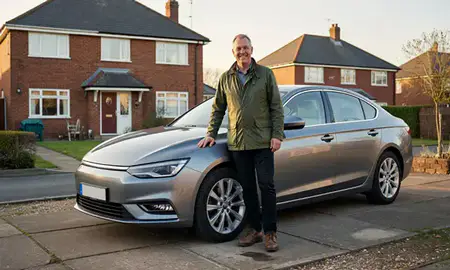 Customer with their delivered car in Chadderton, Greater Manchester, United Kingdom