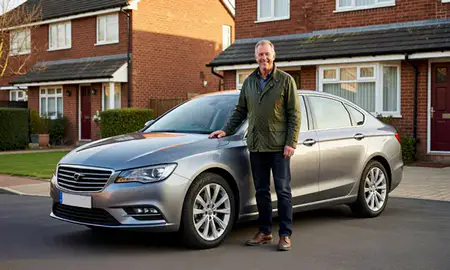 Customer with their delivered car in Eccles, Greater Manchester, United Kingdom