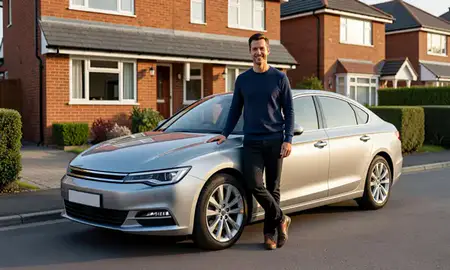 Customer with their delivered car in Manchester, Greater Manchester, United Kingdom