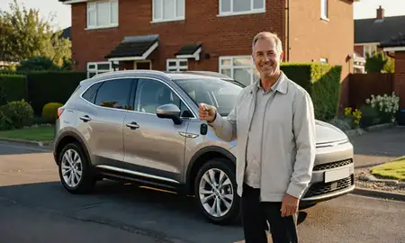 Car delivered to a driveway in Middleton, Greater Manchester, United Kingdom
