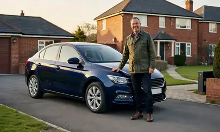 Customer with their delivered car in Sale, Greater Manchester, United Kingdom