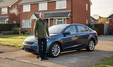 Customer with their delivered car in Urmston, Greater Manchester, United Kingdom